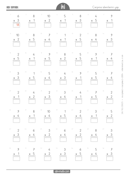 2.S�n�f Alt Alta �arp�m Tablosu(4) Etkinli�i