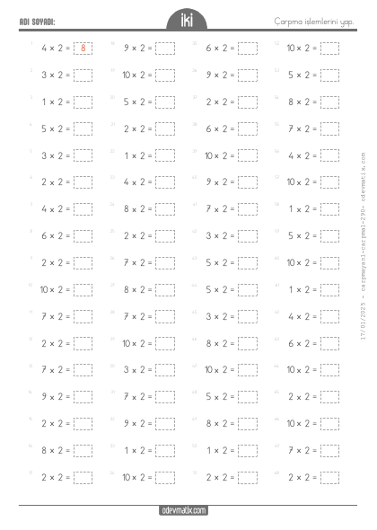 2.S�n�f 2 ile �arpma ��lemi(5) Etkinli�i