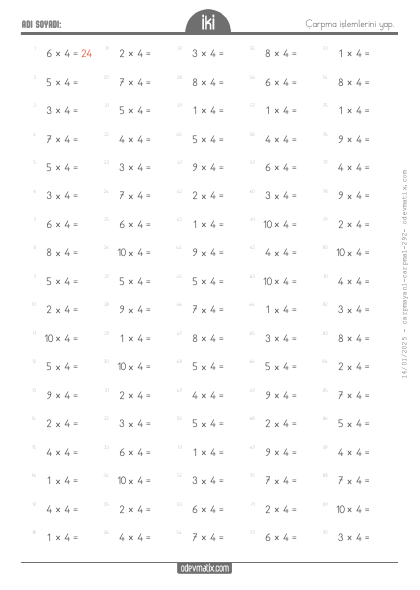 2.S�n�f 4 ile �arpma ��lemi(4) Etkinli�i