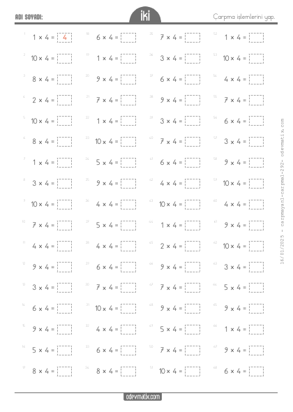 2.S�n�f 4 ile �arpma ��lemi(5) Etkinli�i