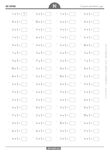 2.S�n�f 5 ile �arpma ��lemi(3) Etkinli�i