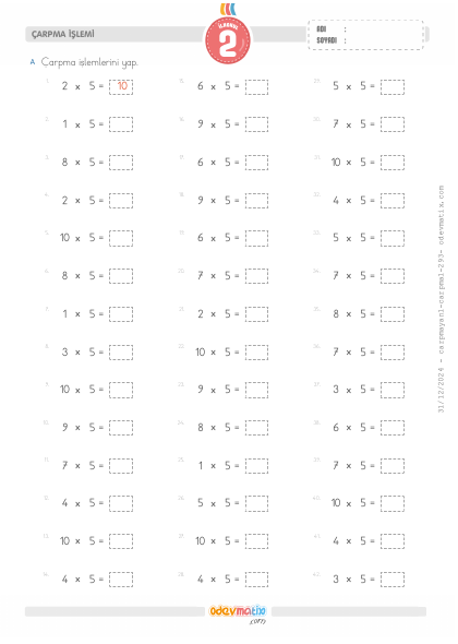 2.S�n�f 5 ile �arpma ��lemi(4) Etkinli�i