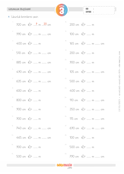 3.S�n�f Santimetre-Metre �evirme(3) Etkinli�i