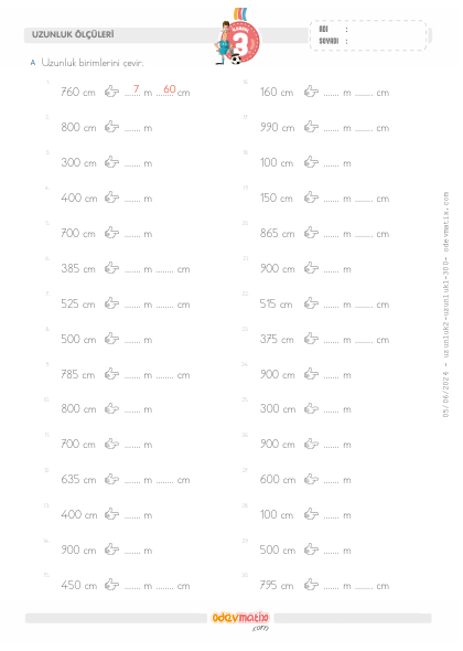 3.S�n�f Santimetre-Metre �evirme(4) Etkinli�i