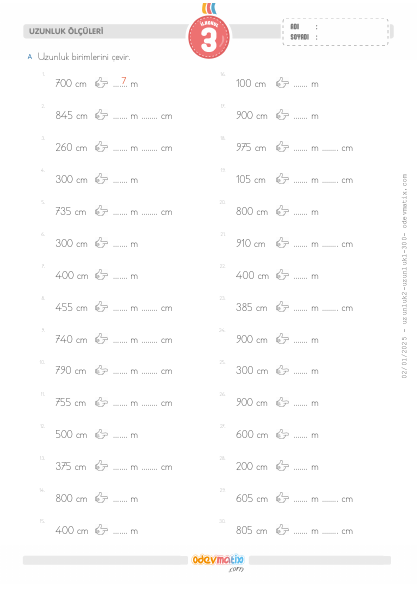3.S�n�f Santimetre-Metre �evirme(5) Etkinli�i