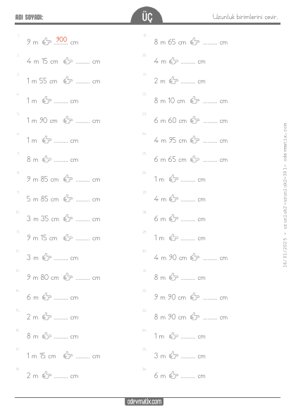 3.S�n�f Metre-Santimetre �evirme(5) Etkinli�i