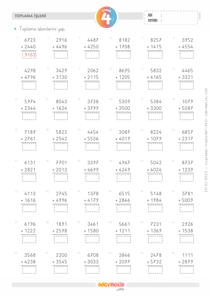 4.S�n�f Toplama ��lemi(5) Etkinli�i