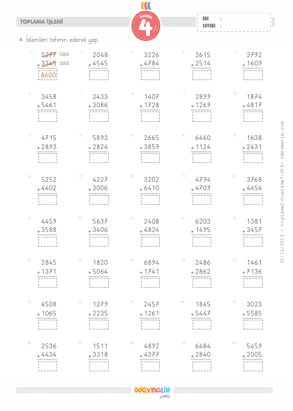 4.S�n�f Toplam� Tahmin Etme(4) Etkinli�i