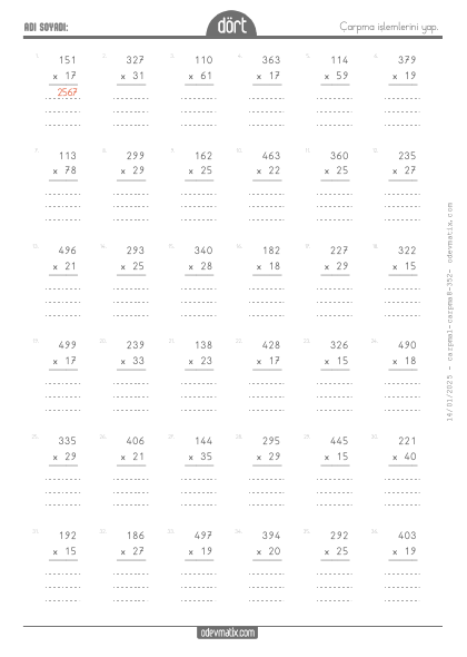 4.S�n�f �arpma ��lemi(1) Etkinli�i