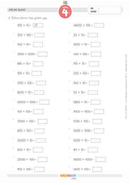 4.S�n�f K�sa Yoldan B�lme ��lemi(1) Etkinli�i