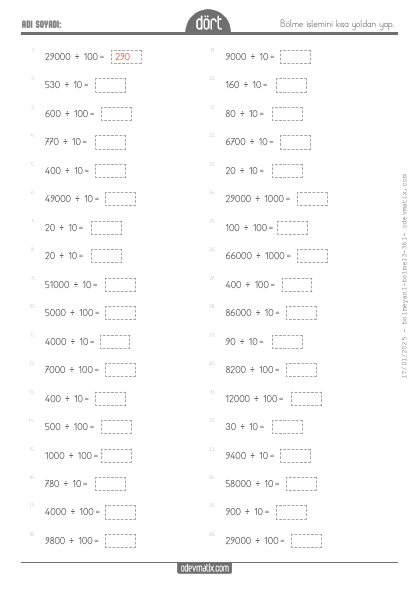 4.S�n�f K�sa Yoldan B�lme ��lemi(3) Etkinli�i