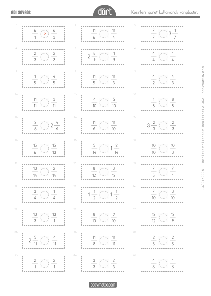4.S�n�f Kesirlerde Kar��la�t�rma(3) Etkinli�i