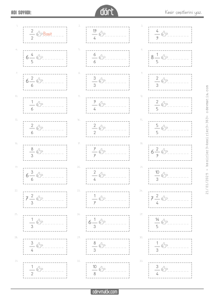 4.S�n�f Kesir �e�itleri(1) Etkinli�i