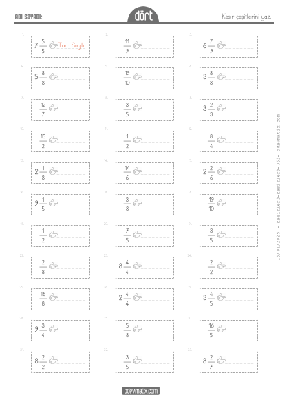 4.S�n�f Kesir �e�itleri(2) Etkinli�i