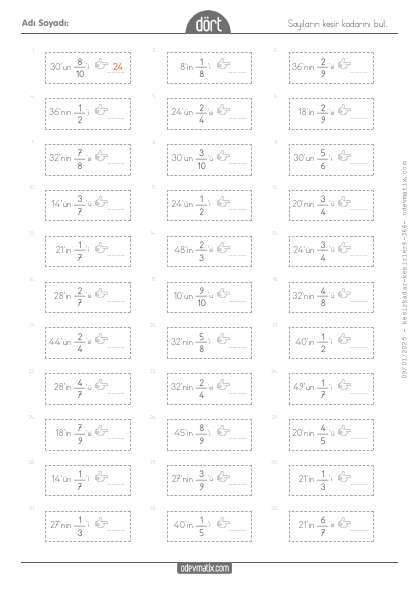 4.S�n�f Kesir Kadar�n� Bulma(1) Etkinli�i