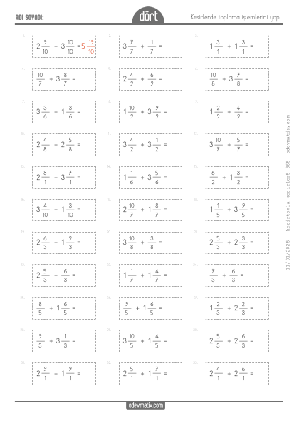 4.S�n�f Kesirlerde Toplama(1) Etkinli�i