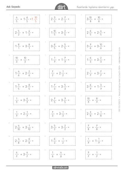 4.S�n�f Kesirlerde Toplama(2) Etkinli�i