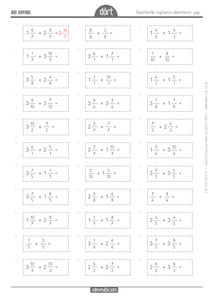 4.S�n�f Kesirlerde Toplama(3) Etkinli�i