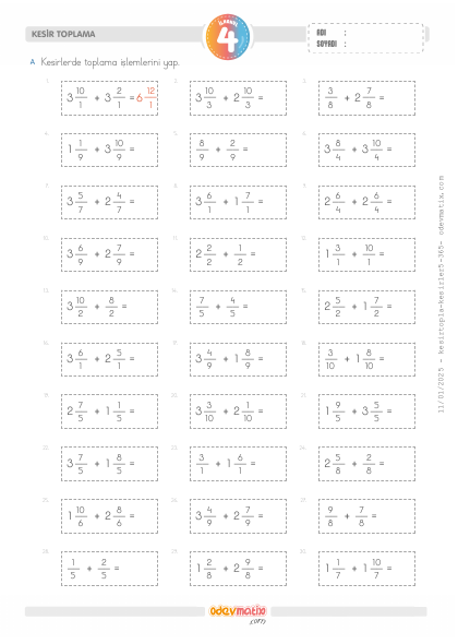 4.S�n�f Kesirlerde Toplama(4) Etkinli�i