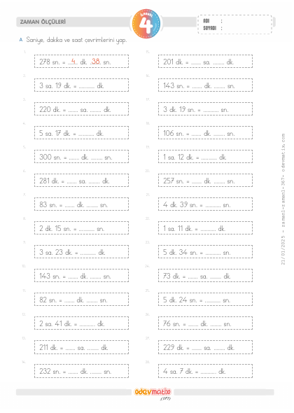 4.S�n�f Saniye-Dakika Saat �evirme(4) Etkinli�i