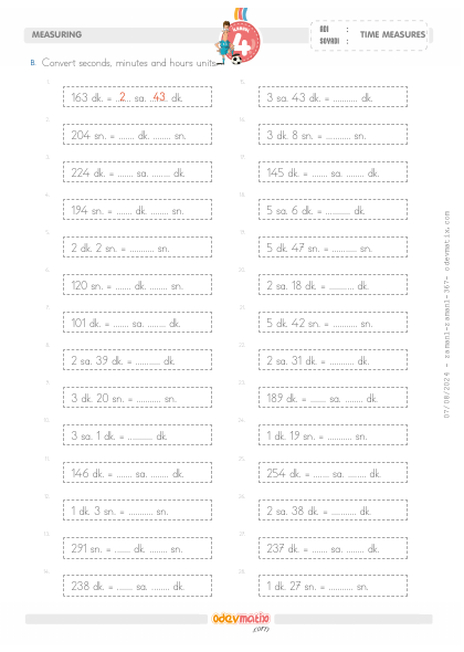 4.S�n�f Saniye-Dakika Saat �evirme(5) Etkinli�i