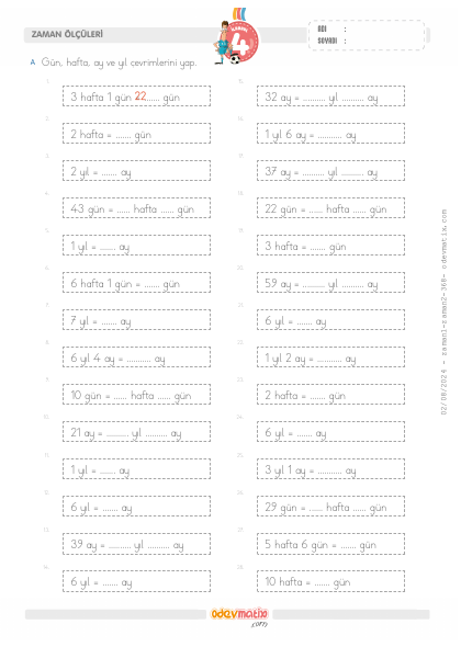4.S�n�f G�n-Hafta-Ay-Y�l �evirme(5) Etkinli�i