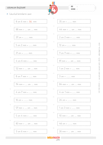 4.S�n�f Uzunluklar� �evirme (mm-cm)(3) Etkinli�i