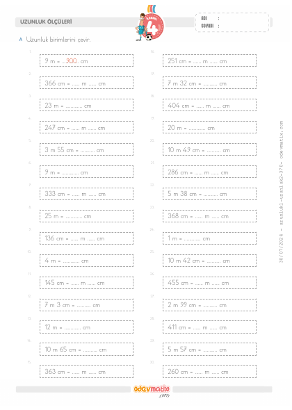 4.S�n�f Uzunluklar� �evirme (cm-m)(4) Etkinli�i