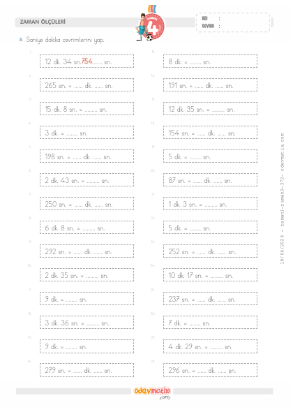4.S�n�f Saniye-Dakika �evirme(1) Etkinli�i