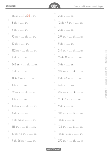 4.S�n�f Saniye-Dakika �evirme(3) Etkinli�i