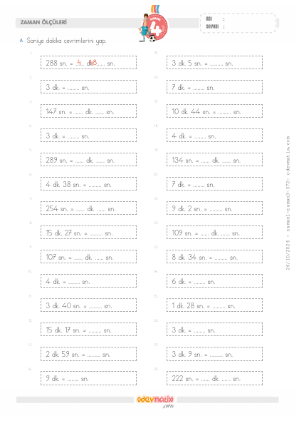 4.S�n�f Saniye-Dakika �evirme(4) Etkinli�i