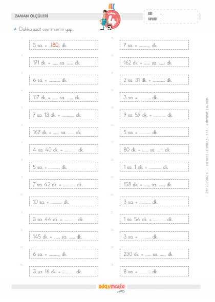 4.S�n�f Dakika-Saat �evirme(3) Etkinli�i