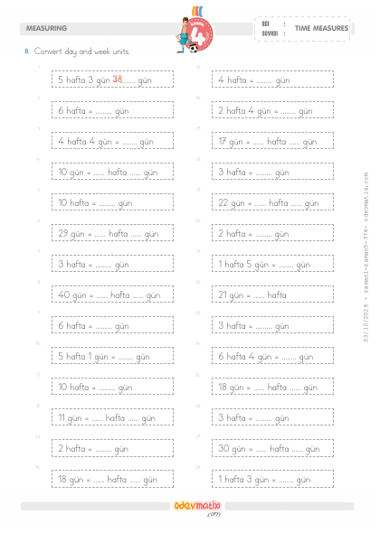 4.S�n�f G�n-Hafta �evirme(2) Etkinli�i