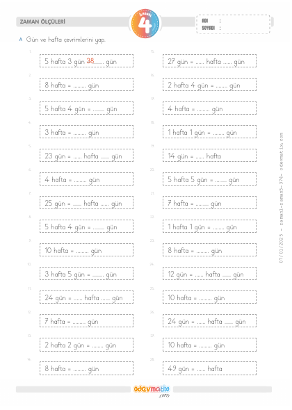 4.S�n�f G�n-Hafta �evirme(3) Etkinli�i