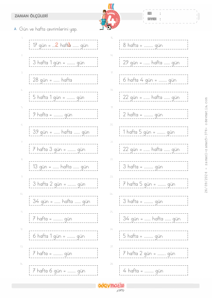4.S�n�f G�n-Hafta �evirme(4) Etkinli�i