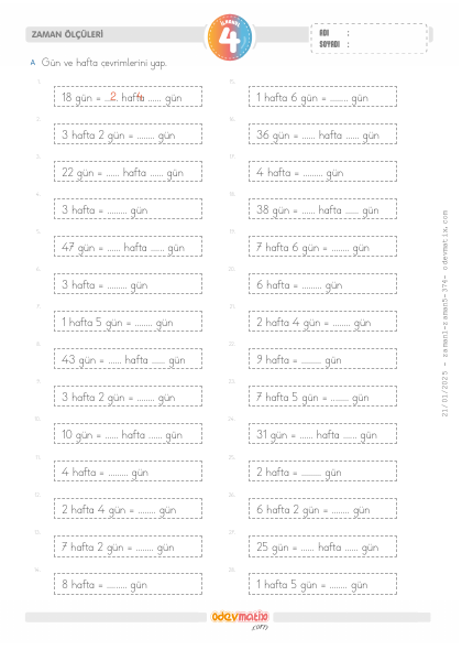 4.S�n�f G�n-Hafta �evirme(5) Etkinli�i
