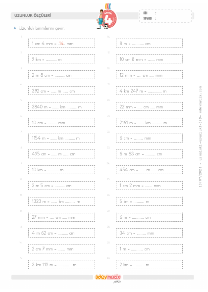 4.S�n�f Uzunluk Birimlerini �evirme(3) Etkinli�i
