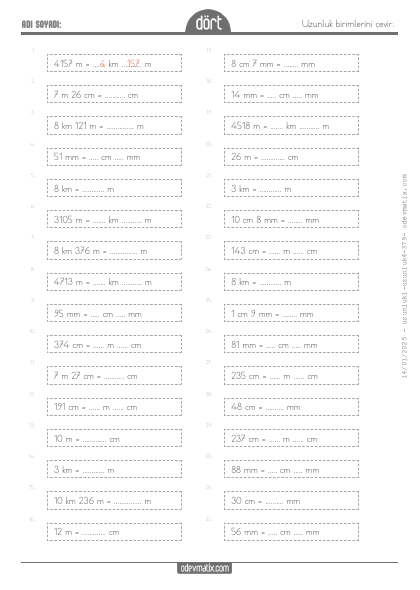 4.S�n�f Uzunluk Birimlerini �evirme(4) Etkinli�i