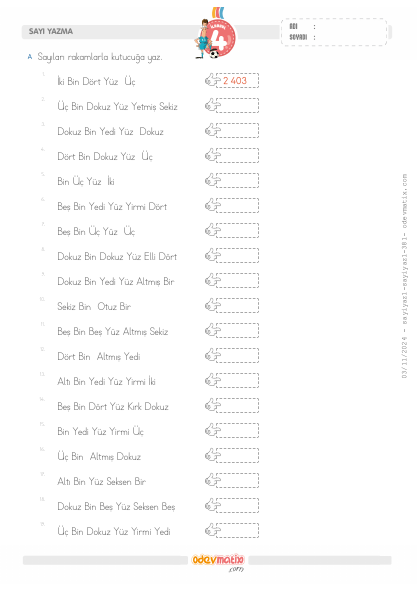 4.S�n�f 4 Basamakl� Say�lar� Yazma(1) Etkinli�i