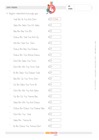 4.S�n�f 4 Basamakl� Say�lar� Yazma(4) Etkinli�i