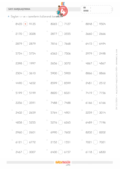 4.S�n�f 4 Basamakl� Say�lar� Kar��la�t�rma(4) Etkinli�i