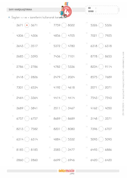 4.S�n�f 4 Basamakl� Say�lar� Kar��la�t�rma(5) Etkinli�i