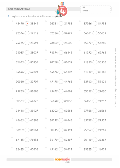 4.S�n�f 5 Basamakl� Say�lar� Kar��la�t�rma(2) Etkinli�i