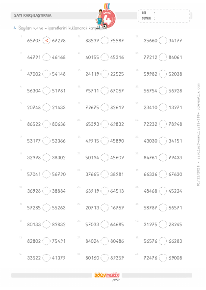 4.S�n�f 5 Basamakl� Say�lar� Kar��la�t�rma(5) Etkinli�i