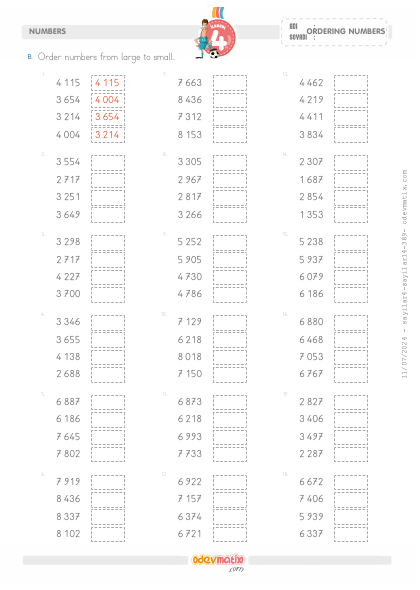 4.S�n�f 4 Basamakl� Say�lar� B�y�kten K����e S�ralama(1) Etkinli�i