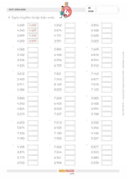 4.S�n�f 4 Basamakl� Say�lar� B�y�kten K����e S�ralama(5) Etkinli�i