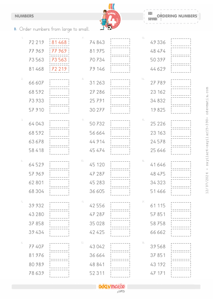 4.S�n�f 5 Basamakl� Say�lar� B�y�kten K����e S�ralama(2) Etkinli�i