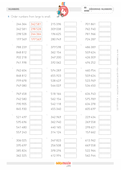 4.S�n�f 6 Basamakl� B�y�kten K����e S�ralama(2) Etkinli�i