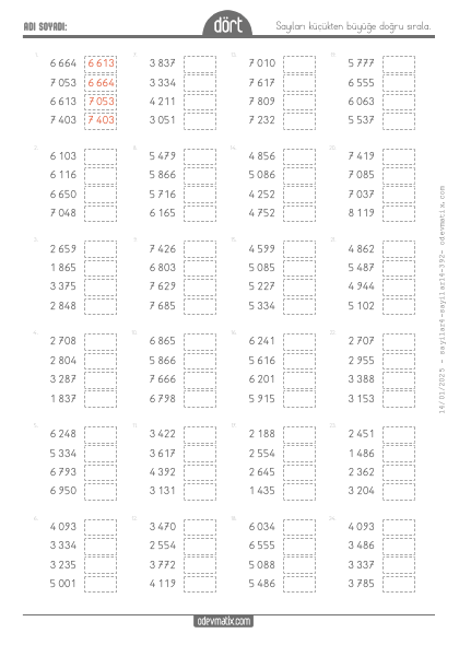 4.S�n�f 4 Basamakl� K���kten B�y��e S�ralama(1) Etkinli�i