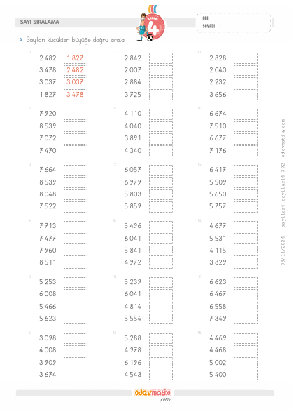 4.S�n�f 4 Basamakl� K���kten B�y��e S�ralama(2) Etkinli�i